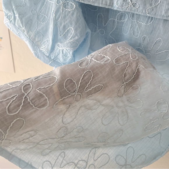 {New}Light Blue Double-Layered Sailor Collar Embroidered Blouse Puff Sleeves - Picture 7 of 9